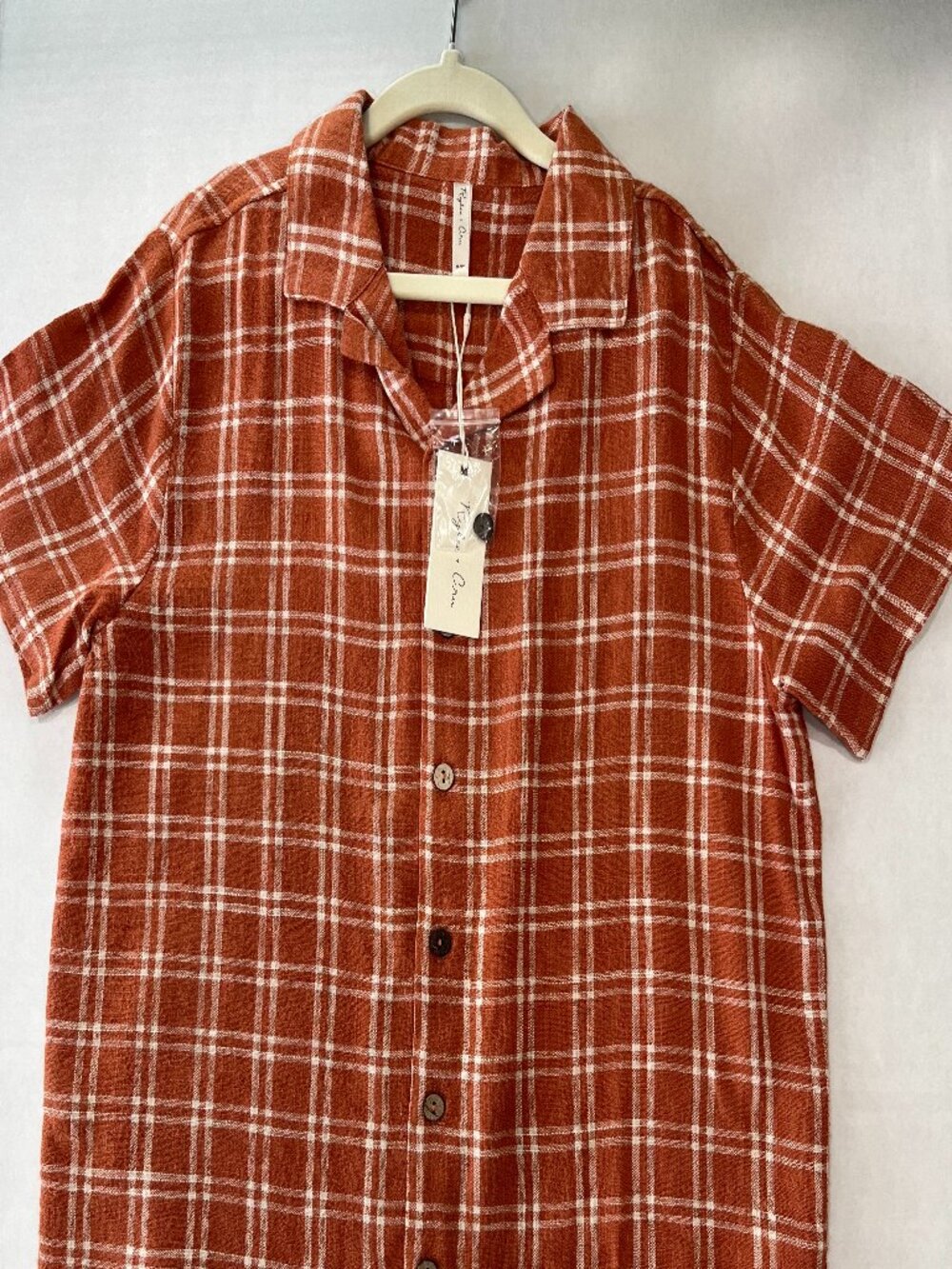 Boy - 8-9Y - NWT Rylee + Cru Lapel Collared Shirt in Poppy Check